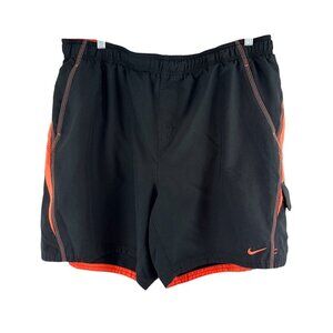 Nike Men's Black Orange Swim Trunks Size XXL Drawstring Board Shorts Pockets